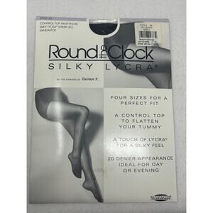 Round The Clock‎ Silky Lycra Pantyhose Satin Jet Black Style 62 Size C or B